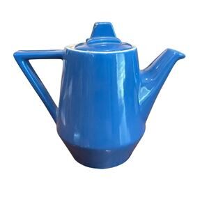 Vtg 1970 Hall Made in USA Amtrak Railroad Blue Glaze 5.5 in Teapot Coffee Pot